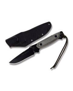 Tops Dawn Warrior Fixed Blade with Black Linen Micarta Handle and Black Traction Coated 1095 Carbon Steel 5" Drop Point Plain Edge Blade and Black Kydex Sheath Model DW-33