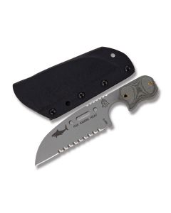 Tops FDX Shark Heat Fixed Blade Knife with Black Linen Micarta Handle and Tactical Gray Coated 440C Stainless Steel 5.125" Sheepsfoot Partially Serrated Blade and Black Kydex Sheath Model FDX-4