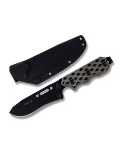 Tops  FDX 45 Fixed Blade Knife with Black Linen Micarta Handle and Black Traction Coated 1095 Carbon Steel 4.75" Drop Point Plain Edge Blade and Black Kydex Sheath Model FDX-45