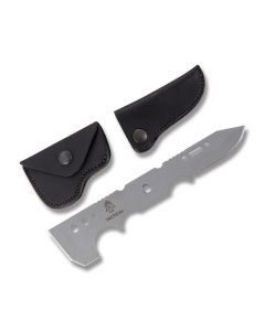 TOPS HACKET Fixed Blade Knife with Skeletonized Handle and Tactical Gray Coated 1095 Carbon Steel 2.875" Drop Point Plain Edge Blade and Leather Sheath Model  HAKET-02-TK