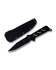 Tops HIT 5 Fixed Blade Knife with Skeletonized Handle and Black Traction Coated 1095 Carbon Steel 5.375" Drop Point Plain Edge Blade and Black Kydex Sheath Model HIT-05