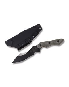 Tops HKT Hunter Killer Tracker Fixed Blade Knife with Black Linen Micarta Handle and Black Traction Coated 1095 Carbon Steel 4.875" Modified Tanto Point Plain Edge Blade and Black Kydex Sheath Model  HKT-01