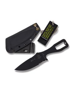 Tops Key D FIxed Blade Knife with Skeletonized Handle and Black Traction Coated 1095 Carbon Steel 3.50" Drop Point Plain Edge Blade and Black Kydex Sheath Model KEY-D