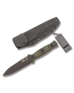 Tops Lone Rider with Green and Black G-10 Handle and Black Traction Coated 1095 Carbon Steel 4.75" Drop Point Plain Edge Blade and Kydex Sheath Model LR-01