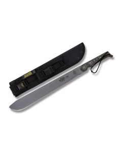 Tops Machete .230 with Black Linen Micarta Handle and Tactical Gray Coated 1095 Carbon Steel 15.625" Machete Plain Edge Blade and Black Ballistic Nylon Belt Sheath Model MAC-230