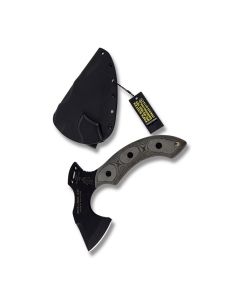 Tops Max The Mini Axe with Black Linen Micarta Handle and Black Traction Coated 1095 Carbon Steel 2.625" Axe Blade and Kydex Sheath Model MAX-01