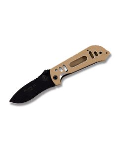 Tops MIL Folding Knife 3.50" with Coyote Tan Coated T60-61 Aluminum Handle and Black Traction Coated N690Co Stainless Steel Blade Model MIL3.5H-03