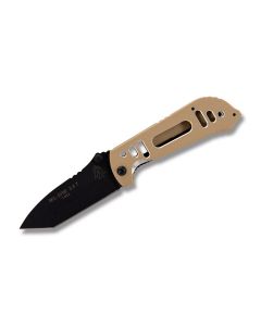 Tops MIL 3.5 Folding Knife with Coyote Tan Coated T60-61 Aluminum Handle and Black Traction Coated N690Co Steel 3.50" Tanto Plain Edge Blade Model MIL3.5T-05