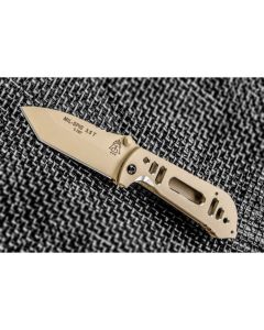 Tops MIL 3.5 Folding Knife with Coyote Tan Coated T60-61 Aluminum Handle and Tan Coated N690Co Stainless Steel 3.50" Tanto Plain Edge Blade Model TPMIL35T06