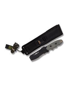 Tops Mini Pry Knife with Black Micarta Handle and Black Traction Coated 5160 Carbon Steel 4" Pry Partially Serrated Blade and Nylon Sheath Model MPK-01