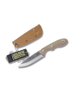 TOPS Knives MSK Rockies Edition Neck Knife with Green Canvas Micarta Handles and Tumble Finish 1095 High Carbon Steel 2.75” Drop Point Plain Edge Blades and Kydex Sheath Model MSK-TBF