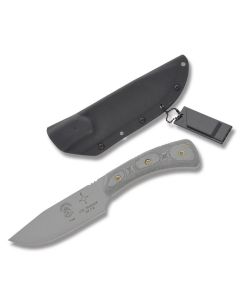 TOPS Pasayten Lite Traveler with Black Linen Handle and Tactical Gray Epoxy Coated 154CM Steel 5.25" Clip Point Plain Edge Blade and Kydex Sheath Model P001 