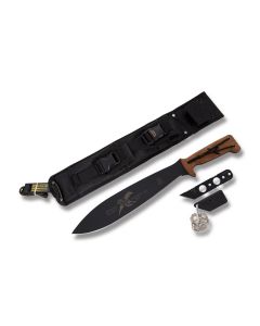 TOPS Power Eagle 12 with Brown Micarta Handle and Black Coated 1095 Carbon Steel 12.125" Spear Point Plain Edge Blade and Nylon Belt Sheath Model PE-12