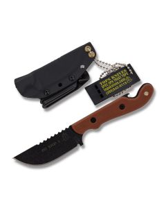 Tops Pit Stop 3 Fixed Blade Knife with Tan Micarta Handle and Black Traction Coated 1095 Carbon Steel 3" Drop Point Plain Edge Blade and Kydex Sheath Model PSK-01