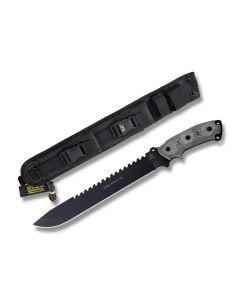 TOPS Steel Eagle Fixed Blade Knife with Black Linen Micarta Handle and Black Traction Coated 1095 Carbon Steel 11" Drop Point Blade Model SE111AHP