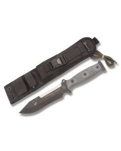 Tops Screaming Eagle HP with Black Linen Micarta Handle and Black Traction Coated 154CM Stainless Steel 6.625" Clip Point Plain Edge Blade and Ballistic Nylon Sheath Model SE6010-MH