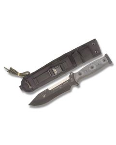 Tops Screaming Eagle Fixed Blade Knife with Black Linen Micarta Handle and Black Traction Coated 5160 Carbon Steel 6.50" Tanto Plain Edge Blade and Black Nylon Sheath Model SE6010-MT