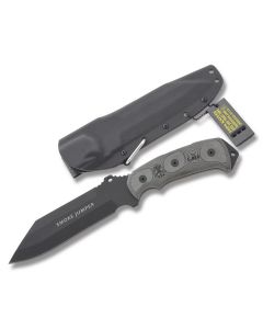 TOPS Smoke Jumper with Black Linen Micarta Handles and Black Coated 1095 Carbon Steel 6.50" Reverse Tanto Plain Edge Blade Model SJ626