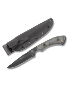 TOPS Skinat with Black Linen Micarta Handles and Black Coated 1095 Carbon Steel 3.875" Hunters Point Plain Edge Blade Model SK521