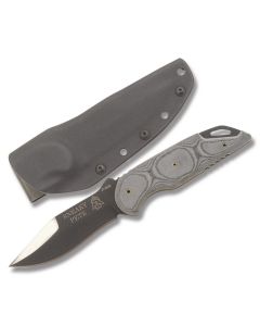 TOPS Sneaky Pete with Black Linen Micarta Handles and Black Coated 154CM Steel Hunters Point Plain Edge Blade Model SP-01