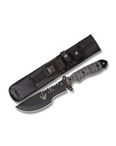 TOPS Knives SXB with Black Linen Micarta Handles and Black Traction Coated 1095 High Carbon Steel 9.25" Drop Point Plain Edge Blade Model SXB-10