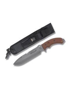 TOPS Knives Tahoma Field Knife with Tan Canvas Micarta Handle and Black River Wash Coated 1095 Carbon Steel 7.75" Spear Point Plain Edge Blade with Black Ballistic Nylon Sheath Model TAHO-01