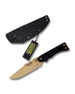 TOPS TEAM JACKAL SURVIVOR Fixed Blade with Black Rocky Mountain Tread G-10 Handle and Coyote Tan Coated 1095 Carbon Steel 5" Clip Point Plain Edge Blade and Kydex Sheath Model TMJK5S