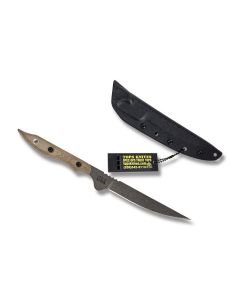 TOPS Lions Toothpick Fixed Blade Knife with Green Canvas Micarta Handle and Tactical Stone Coated 1095 Carbon Steel 5.188" Drop Point Plain Edge Blade and Kydex Sheath Model TOOTH-01