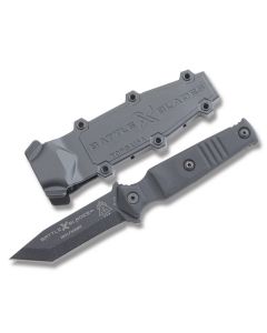 TOPS Wolf Hawk with Black Micarta Handles and Black Traction Coated 1095 Carbon Steel 3.25" Tanto Plain Edge Blade Model WHK2-MT