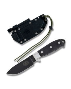 Utica Tactical Small Fixed Blade with Black Micarta Handles and Black Powder Coated High Carbon 1095 Steel 4.125” Drop Point Plain Edge Blades Model UTKS4