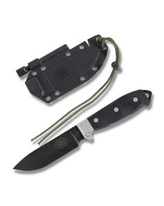 Utica Tactical Medium Fixed Blade with Black Micarta Handles and Black Powder Coated High Carbon 1095 Steel 5.125" Drop Point Plain Edge Blades Model UTKS5