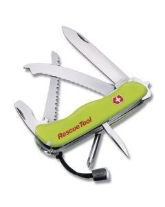 Victorinox StayGlow RescueTool 4.439" with StayGlow Yellow Composition Handle and Stainless Steel Blades and Tools Model 53900