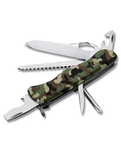 Victorinox Swiss Army Trekker 4.439" with Camo Print Composition Handle and Stainless Steel Plain Edge Locking Blade and Tools Model 54878