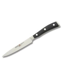 Wusthof Knives Classic Ikon Utility Knife with Black Polyoxymethylene Handle and Satin Coated High Carbon Stainless Steel 4.50" Utility Plain Edge Blade Model 408612