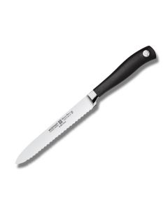 Wusthof Knives Grand Prix II Utility Knife with Black Polypropylene Handle and Satin Coated High Carbon Stainless Steel 5" Utility Serrated Edge Blade Model 41067