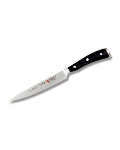 Wusthof Classic Ikon Flexible Fillet Knife with Black Polyoxymethylene Handle and Satin Coated High Carbon Stainless Steel 6" Fillet Blade Model 4556