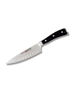 Wusthof Classic Ikon Cooks Knife with Black Polyoxymethlyene Handle and Satin Coated High Carbon Stainless Steel 6" Cooks Knife Hollow Edge Blade Model 4576/16