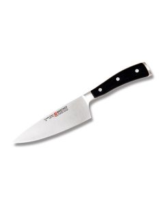 Wusthof Classic Ikon Extra Wide Cooks Knife with Black Polyoxymethylene Handle and Satin Coated High Carbon Stainless Steel 6" Cook's Plain Edge Blade Model 459716