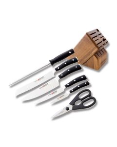 Wusthof Classic Ikon 7 Piece Block Set with Black Polyoxymethylene Handle and Satin Coated High Carbon Stainless Steel Blades with 15 Slot Block Model 8347