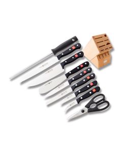 Wusthof Gourmet 10 Piece Kitchen Block Set with Black Polyoxymethylene Handles and Satin Coated Stainless Steel Blades with Wooden Block Set Model 8910