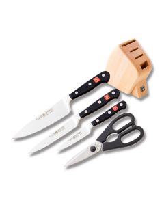 Wusthof Classic 5 Piece Studio Block Set with Black Polyosymethylene Handle and Satin Coated Stainless Steel Blades Model 9395