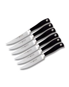 Wusthof 6 Piece Steak Knife Set with Black Polypropylene Handle and Satin Coated High Carbon Stainless Steel Blades Model 9626