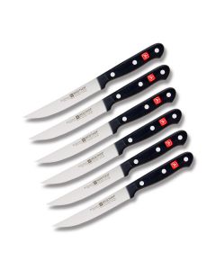 Wusthof Gourmet 6PC Steak Set with Black Polymethylene Handle and Satin Coated High Carbon Stainless Steel 4.50" Steak Serrated Edge Blades Model 9728