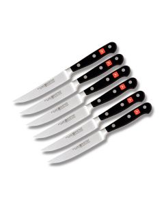 Wusthof Classic 6PC Steak Knife Set with Black Polyoxymethylene Handle and Satin Coated High Carbon Stainless Steel 4.50" Serrated Edge Blades Model 9730