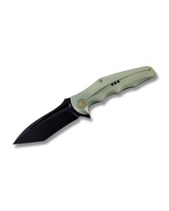 WE Knife Co. 608A with Green Coated 6AL4V Titanium Handle and Black Stonewash Coated CPM-S35VN Stainless Steel 4" Tanto Tip Plain Edge Blade Model 608A