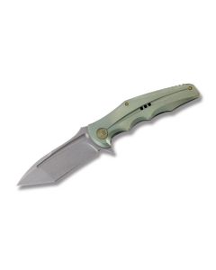 WE Knife Co. 608B with Green Coated 6AL4V Titanium Handle and Stonewash Coated CPM-S35VN Stainless Steel 4" Drop Point Plain Edge Blade Model 608B