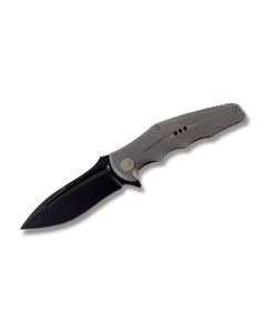 WE Knife Co. 608E with Gray Coated 6AL4V Titanium Handle and Black Stonewash Coated CPM-S35VN Stainless Steel 4" Drop Point Plain Edge Blade Model 608E