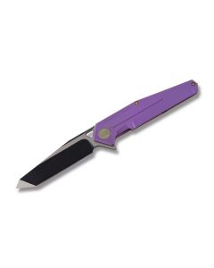 WE Knife Co. 610A with Purple Coated 6AL4V Titanium Handle and Stonewash Coated CPM-S35VN Stainless Steel 3.875" Tanto Tip Plain Edge Blade Model 610A