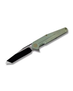 WE Knife Co. 610E with Green Coated 6AL4V Titanium Handle and Black Stonewash Coated CPM-S35VN Stainless Steel  Plain Edge Blade Model 610E