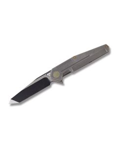 WE Knife Co. 610G with Gray Coated 6AL4V Titanium Handle and Black Stonewash Coated CPM-S35VN Stainless Steel 3.875" Tanto Tip Plain Edge Blade Model 610G